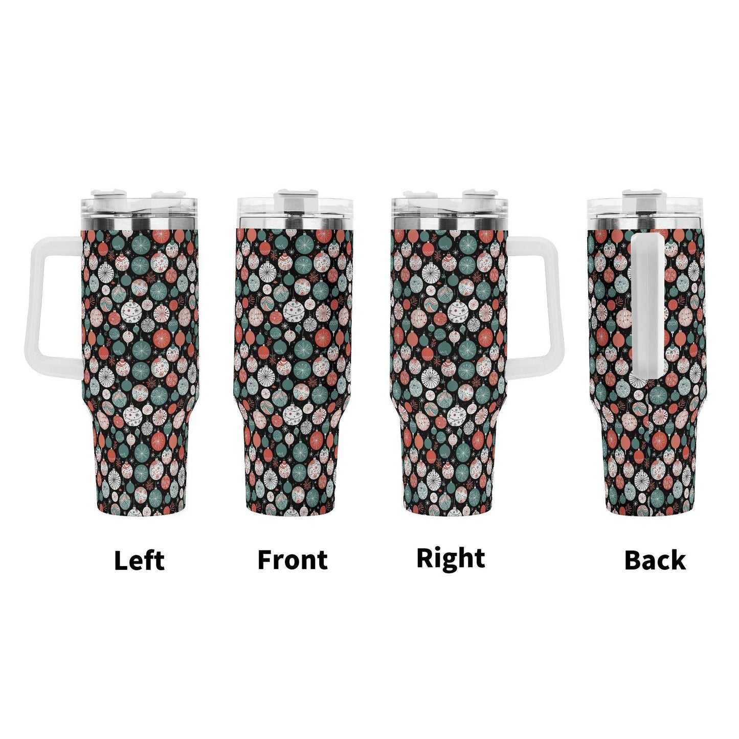 Colorful Ornament 40oz Stainless Steel Tumbler Gift With White Handle and Straw - DeRose Seasonal