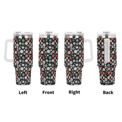 Colorful Ornament 40oz Stainless Steel Tumbler Gift With White Handle and Straw - DeRose Seasonal