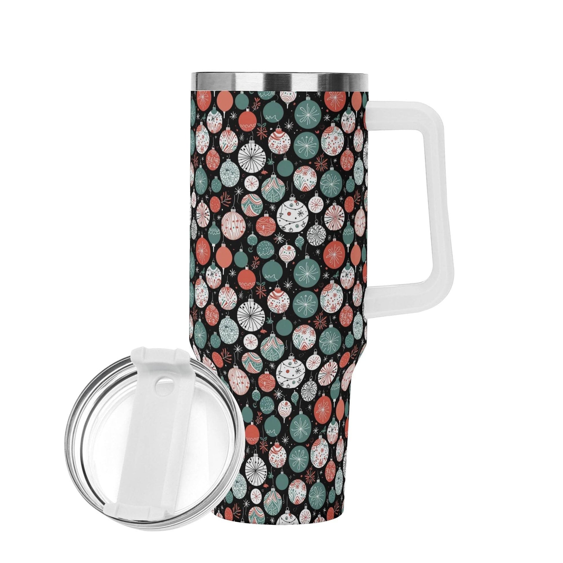 Colorful Ornament 40oz Stainless Steel Tumbler Gift With White Handle and Straw - DeRose Seasonal