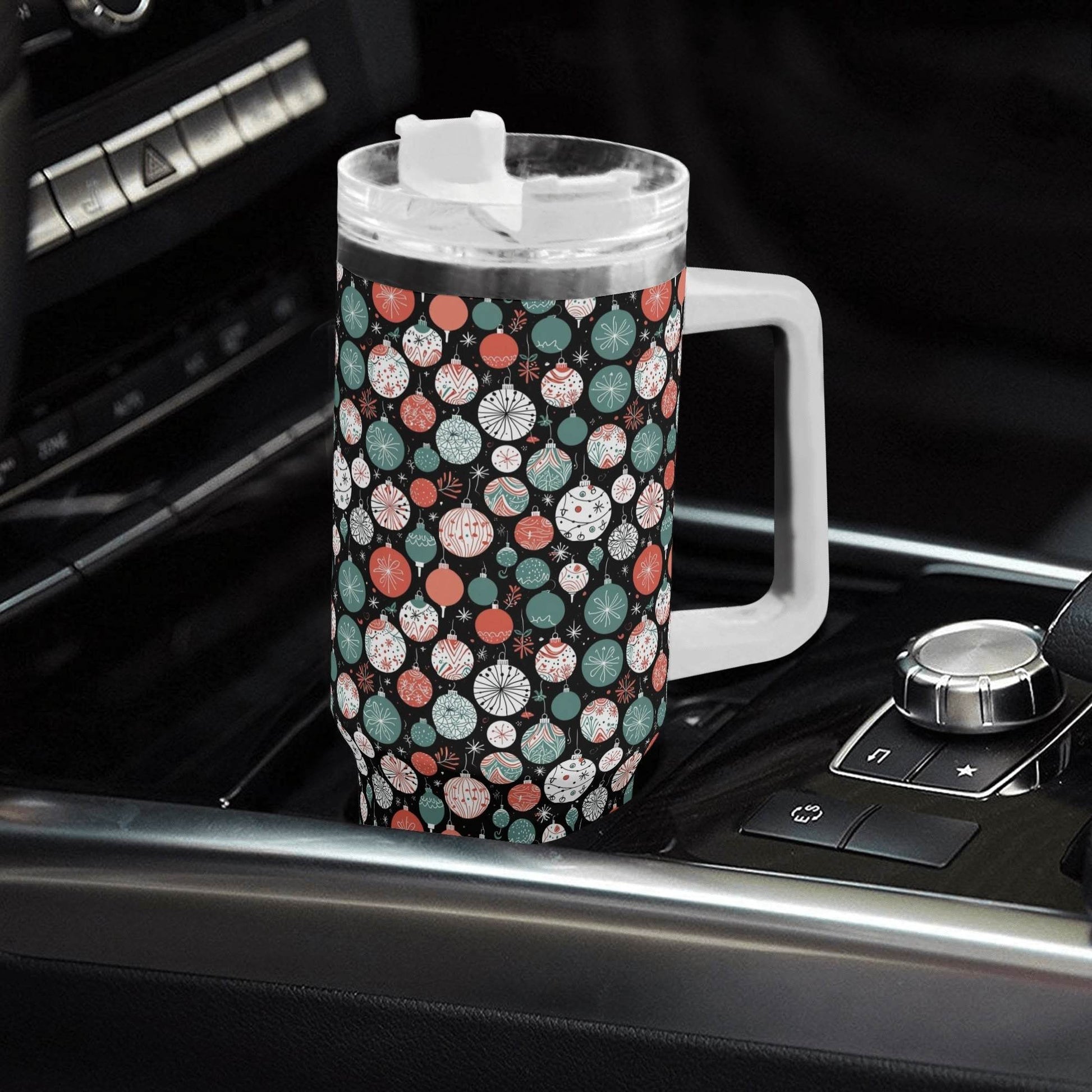 Colorful Ornament 40oz Stainless Steel Tumbler Gift With White Handle and Straw - DeRose Seasonal