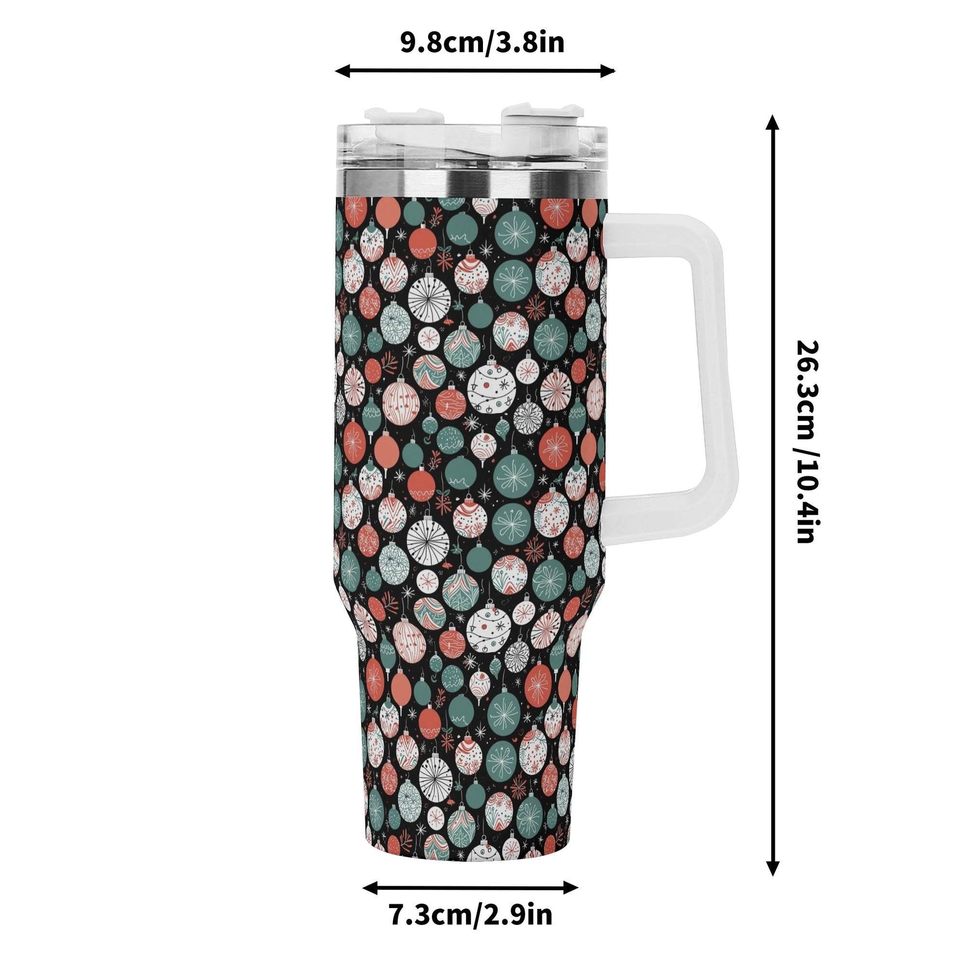 Colorful Ornament 40oz Stainless Steel Tumbler Gift With White Handle and Straw - DeRose Seasonal