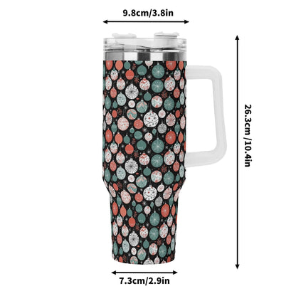 Colorful Ornament 40oz Stainless Steel Tumbler Gift With White Handle and Straw - DeRose Seasonal