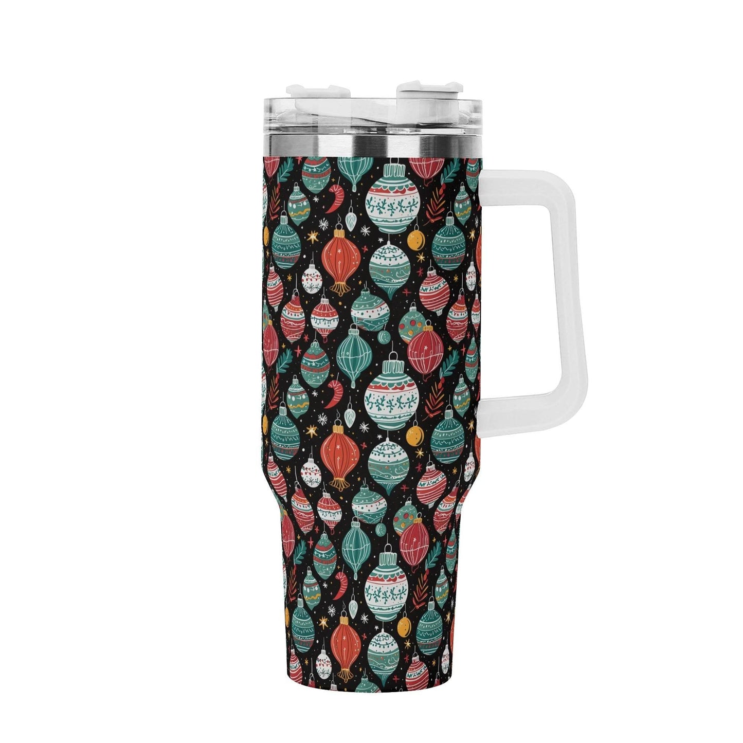 Big Ornament 40oz Stainless Steel Tumbler Gift With White Handle and Straw - DeRose Seasonal