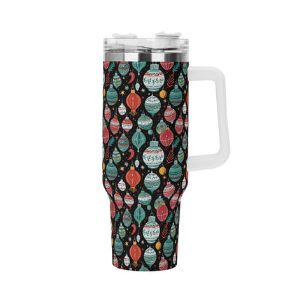 Big Ornament 40oz Stainless Steel Tumbler Gift With White Handle and Straw - DeRose Seasonal