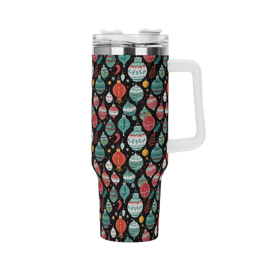 Big Ornament 40oz Stainless Steel Tumbler Gift With White Handle and Straw - DeRose Seasonal