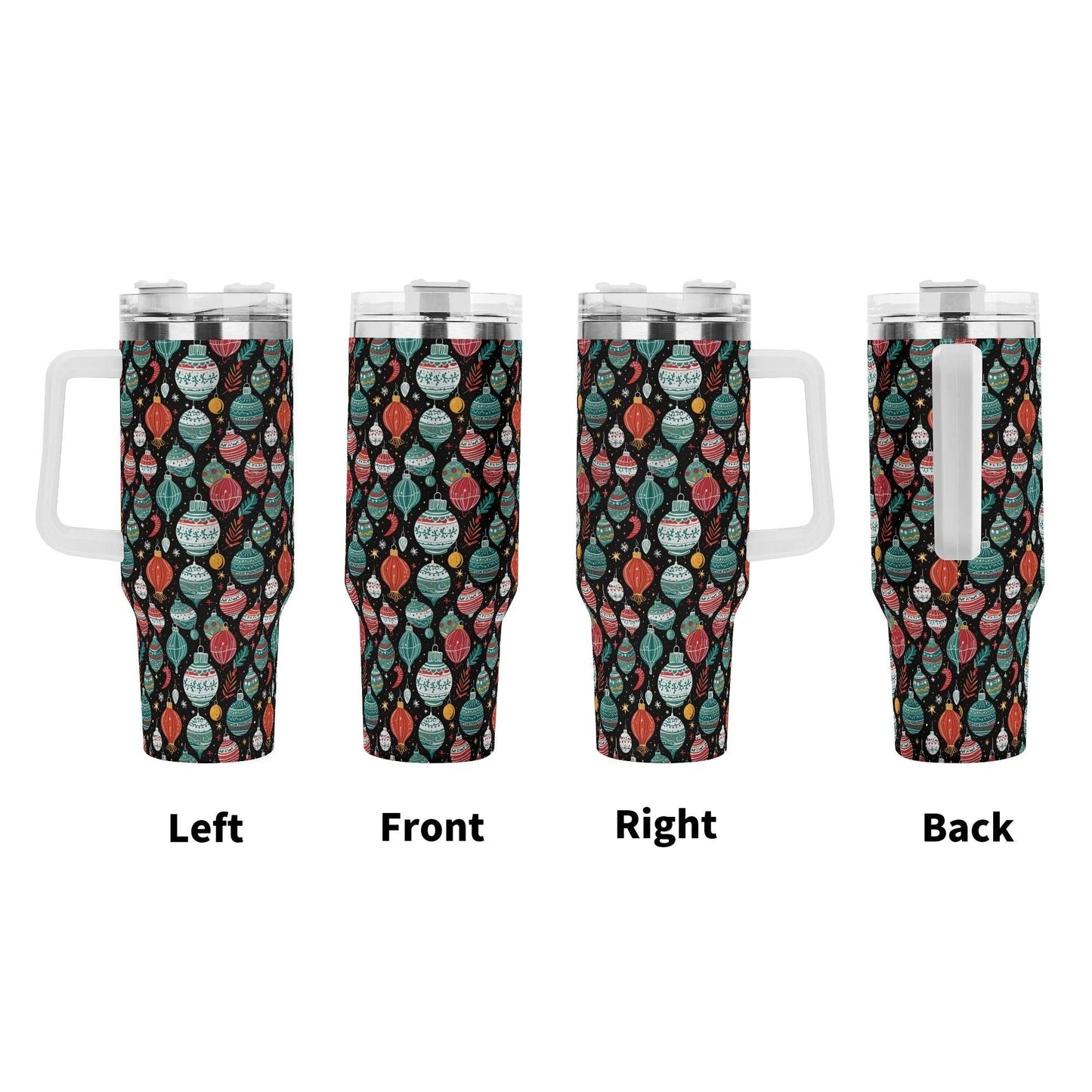 Big Ornament 40oz Stainless Steel Tumbler Gift With White Handle and Straw - DeRose Seasonal