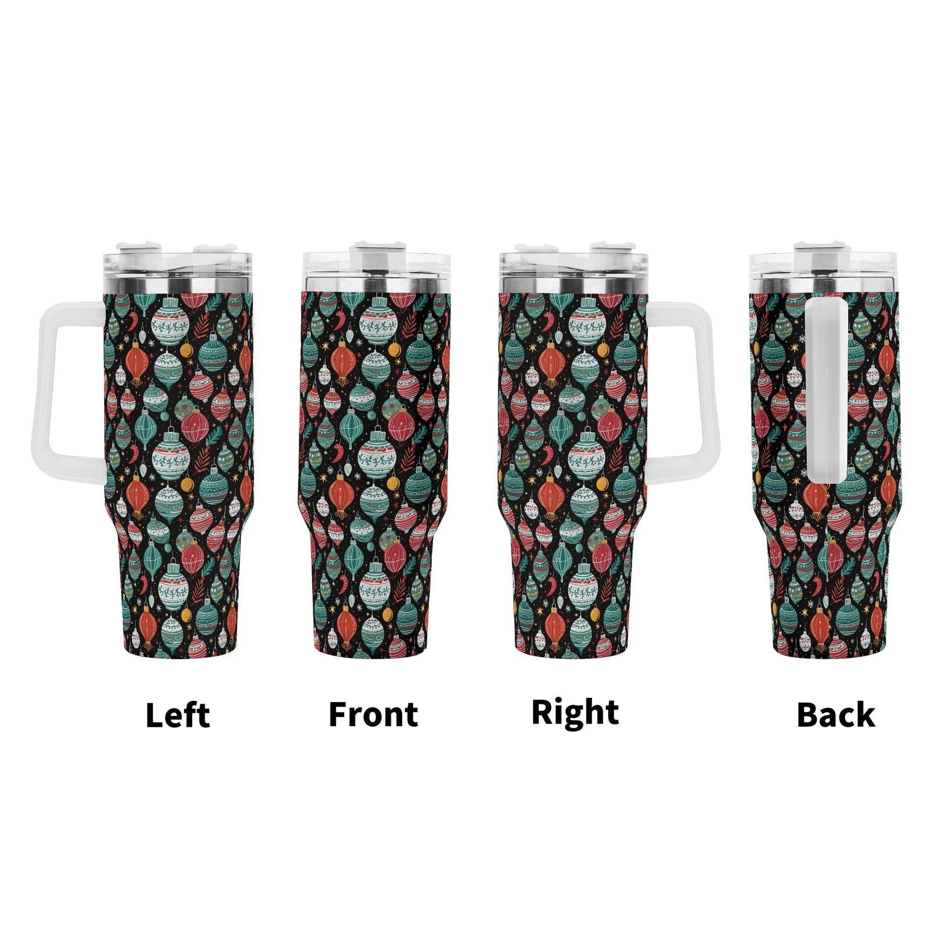 Big Ornament 40oz Stainless Steel Tumbler Gift With White Handle and Straw - DeRose Seasonal
