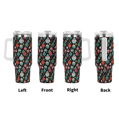 Big Ornament 40oz Stainless Steel Tumbler Gift With White Handle and Straw - DeRose Seasonal