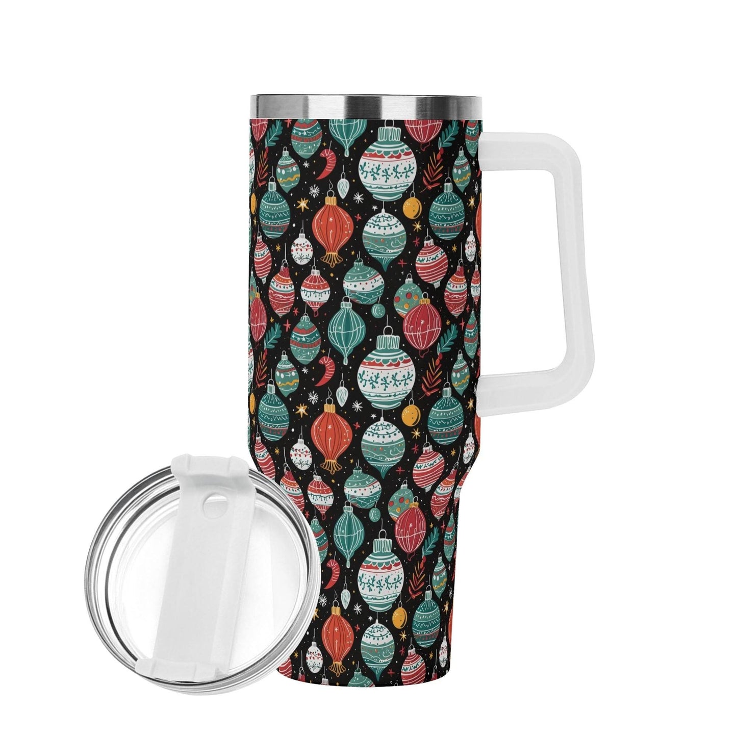 Big Ornament 40oz Stainless Steel Tumbler Gift With White Handle and Straw - DeRose Seasonal