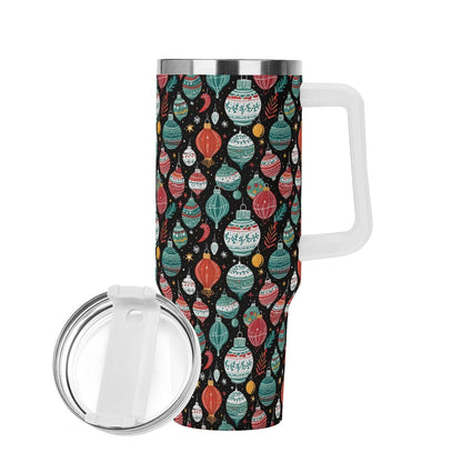 Big Ornament 40oz Stainless Steel Tumbler Gift With White Handle and Straw - DeRose Seasonal