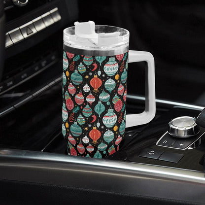 Big Ornament 40oz Stainless Steel Tumbler Gift With White Handle and Straw - DeRose Seasonal
