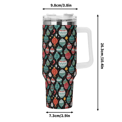 Big Ornament 40oz Stainless Steel Tumbler Gift With White Handle and Straw - DeRose Seasonal