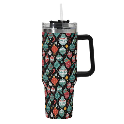 Big Ornament 40oz Stainless Steel Tumbler Gift With Black Handle and Straw - DeRose Seasonal