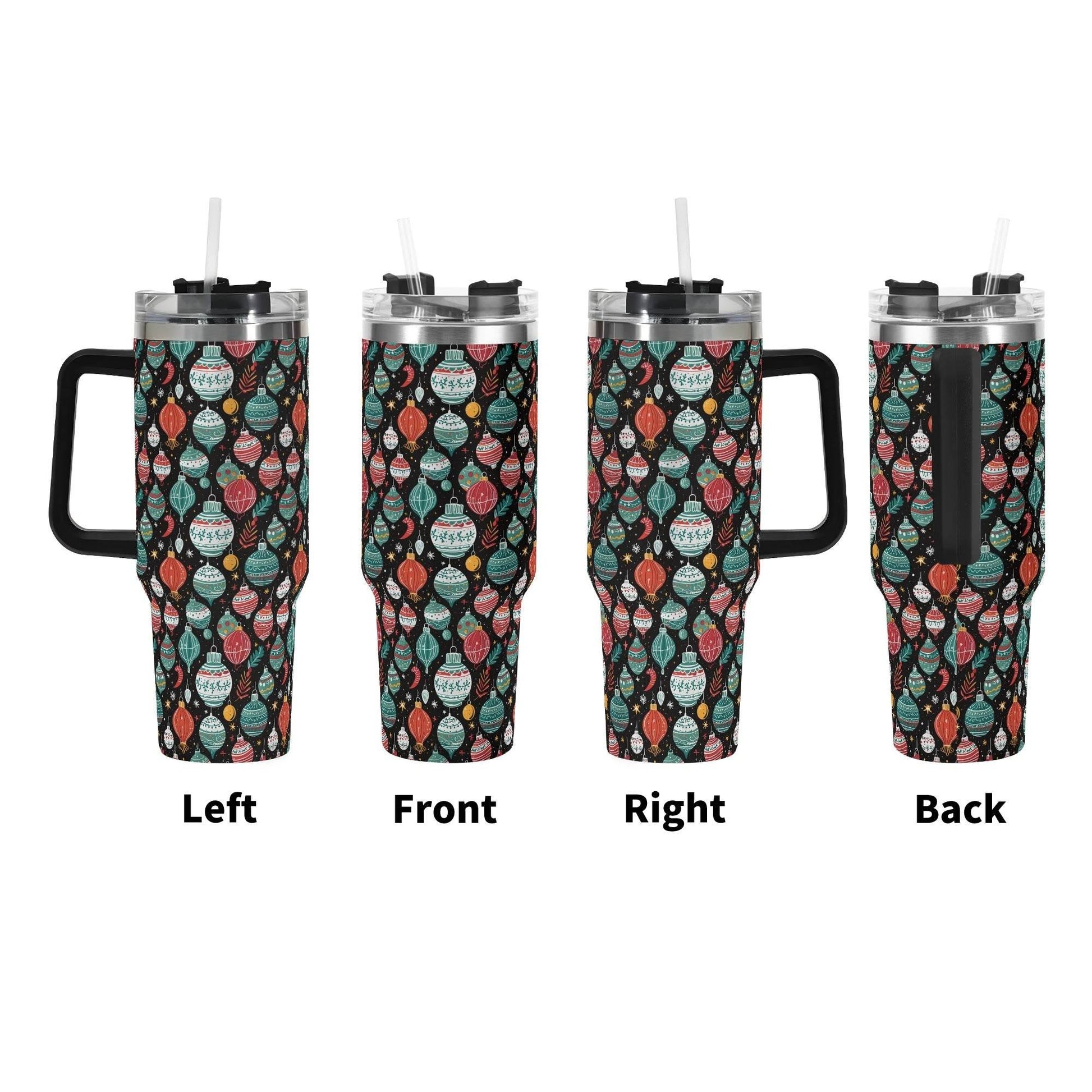 Big Ornament 40oz Stainless Steel Tumbler Gift With Black Handle and Straw - DeRose Seasonal