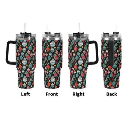 Big Ornament 40oz Stainless Steel Tumbler Gift With Black Handle and Straw - DeRose Seasonal