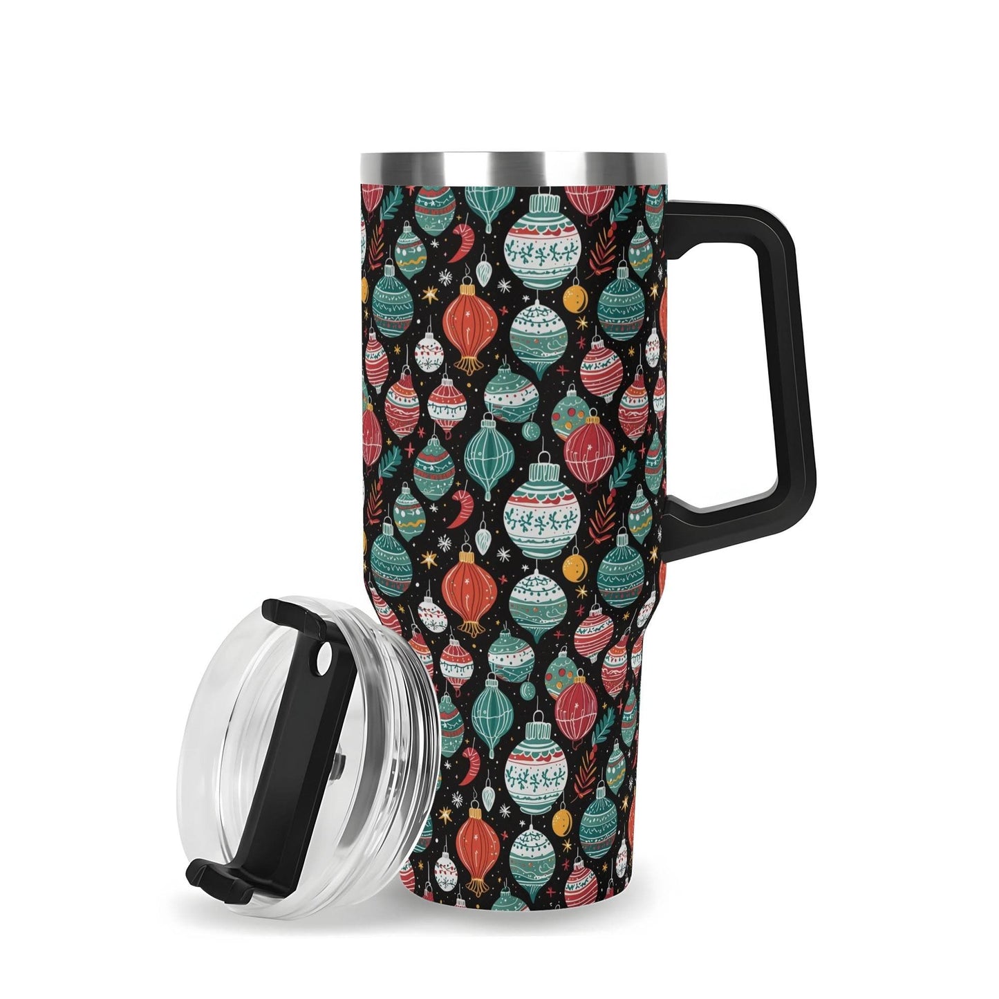 Big Ornament 40oz Stainless Steel Tumbler Gift With Black Handle and Straw - DeRose Seasonal