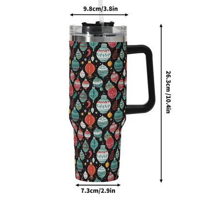 Big Ornament 40oz Stainless Steel Tumbler Gift With Black Handle and Straw - DeRose Seasonal