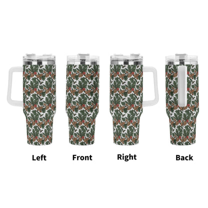 Holly Pine 40oz Stainless Steel Tumbler Gift With White Handle and Straw - DeRose Seasonal
