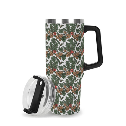 Holly Pine 40oz Stainless Steel Tumbler Gift With Black Handle and Straw - DeRose Seasonal