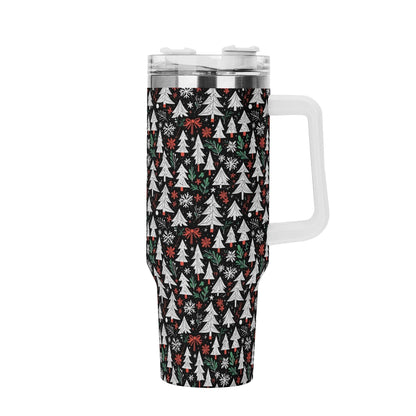 Christmas Tree 40oz Stainless Steel Tumbler Gift With White Handle and Straw - DeRose Seasonal