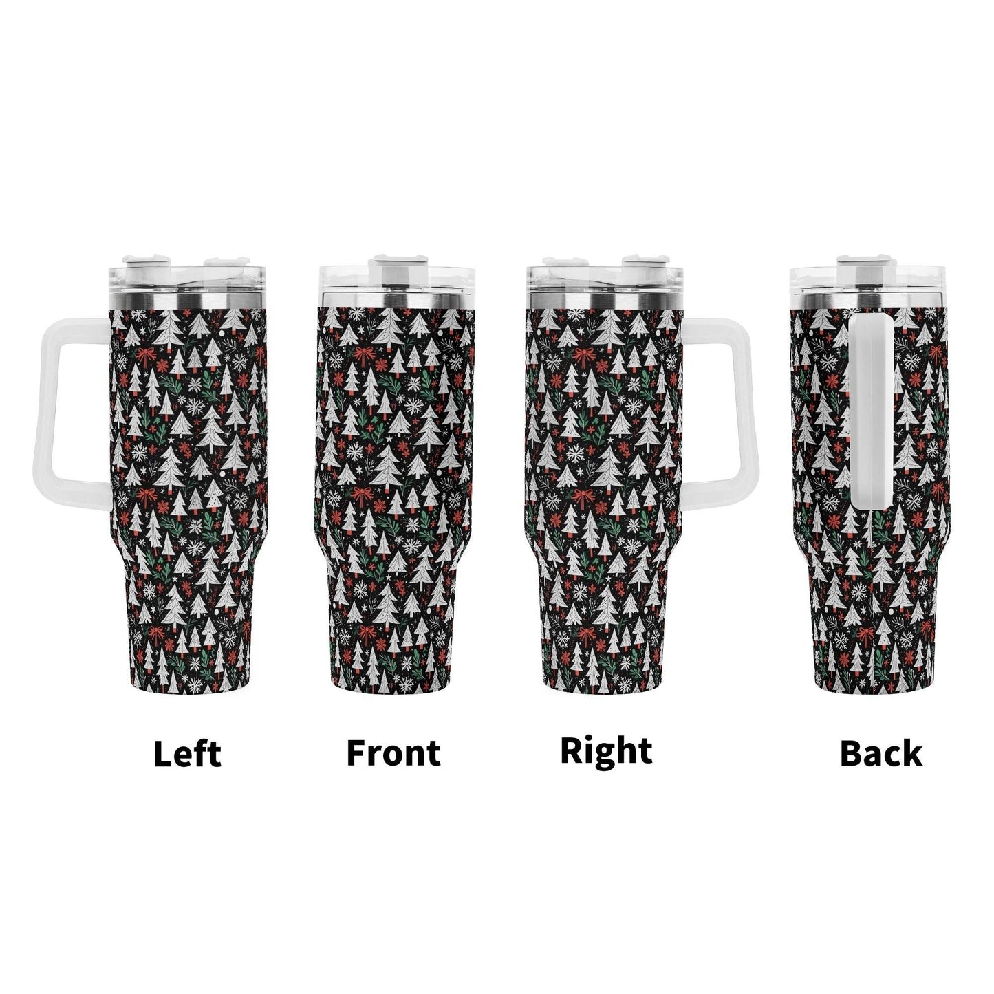 Christmas Tree 40oz Stainless Steel Tumbler Gift With White Handle and Straw - DeRose Seasonal