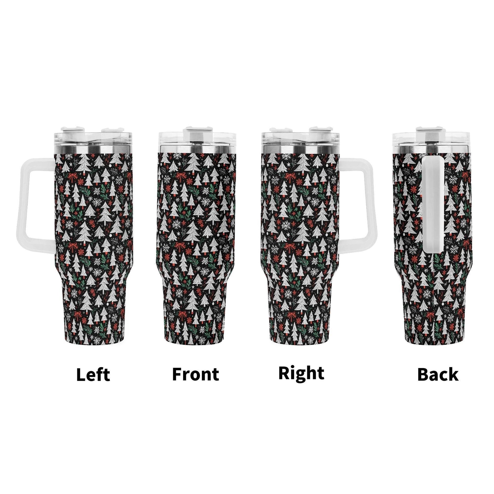 Christmas Tree 40oz Stainless Steel Tumbler Gift With White Handle and Straw - DeRose Seasonal