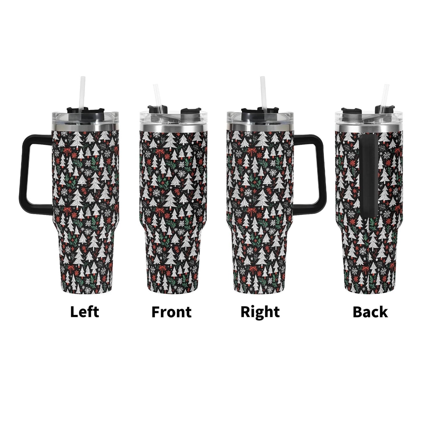 Christmas Tree 40oz Stainless Steel Tumbler Gift With Black Handle and Straw - DeRose Seasonal