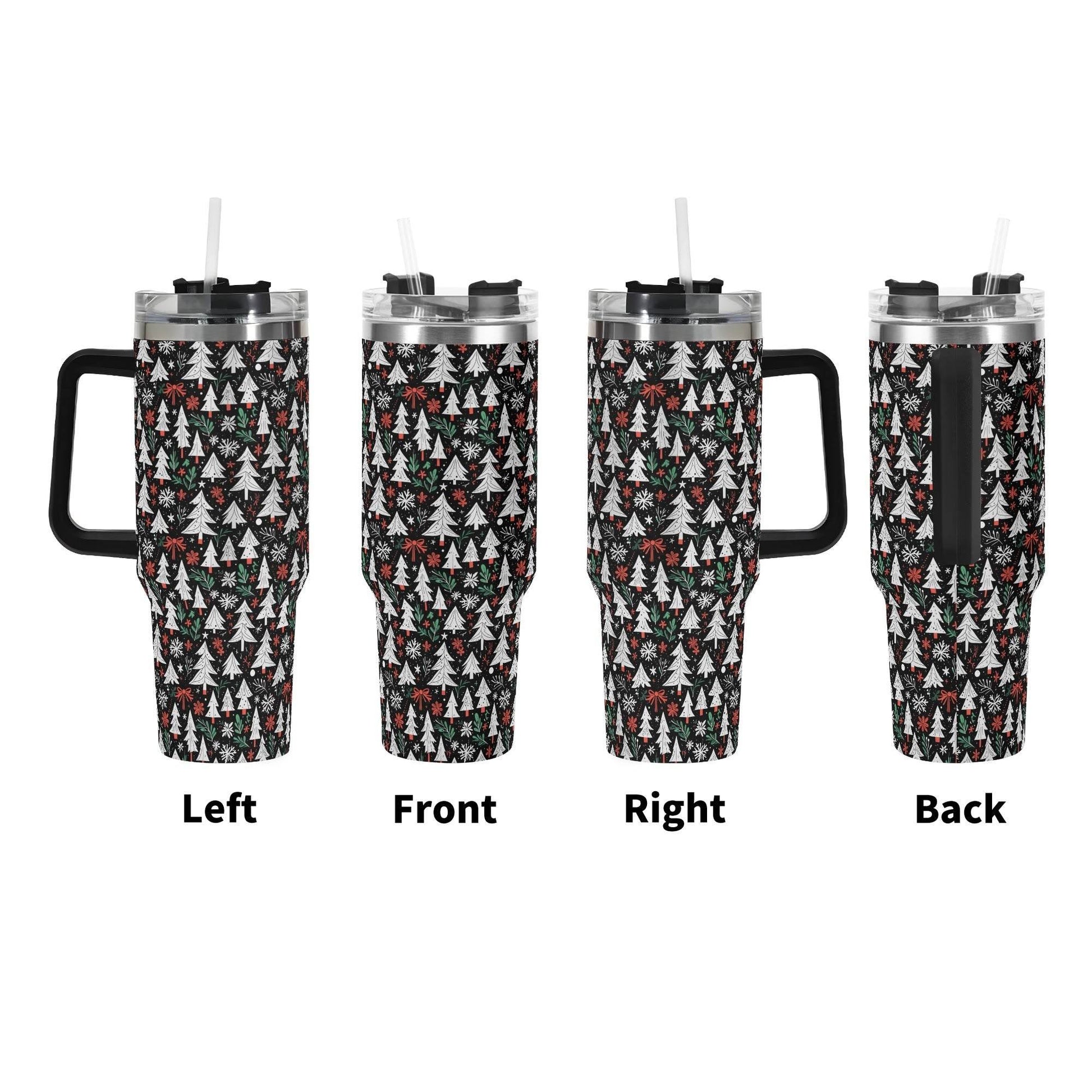 Christmas Tree 40oz Stainless Steel Tumbler Gift With Black Handle and Straw - DeRose Seasonal