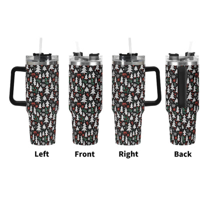 Christmas Tree 40oz Stainless Steel Tumbler Gift With Black Handle and Straw - DeRose Seasonal
