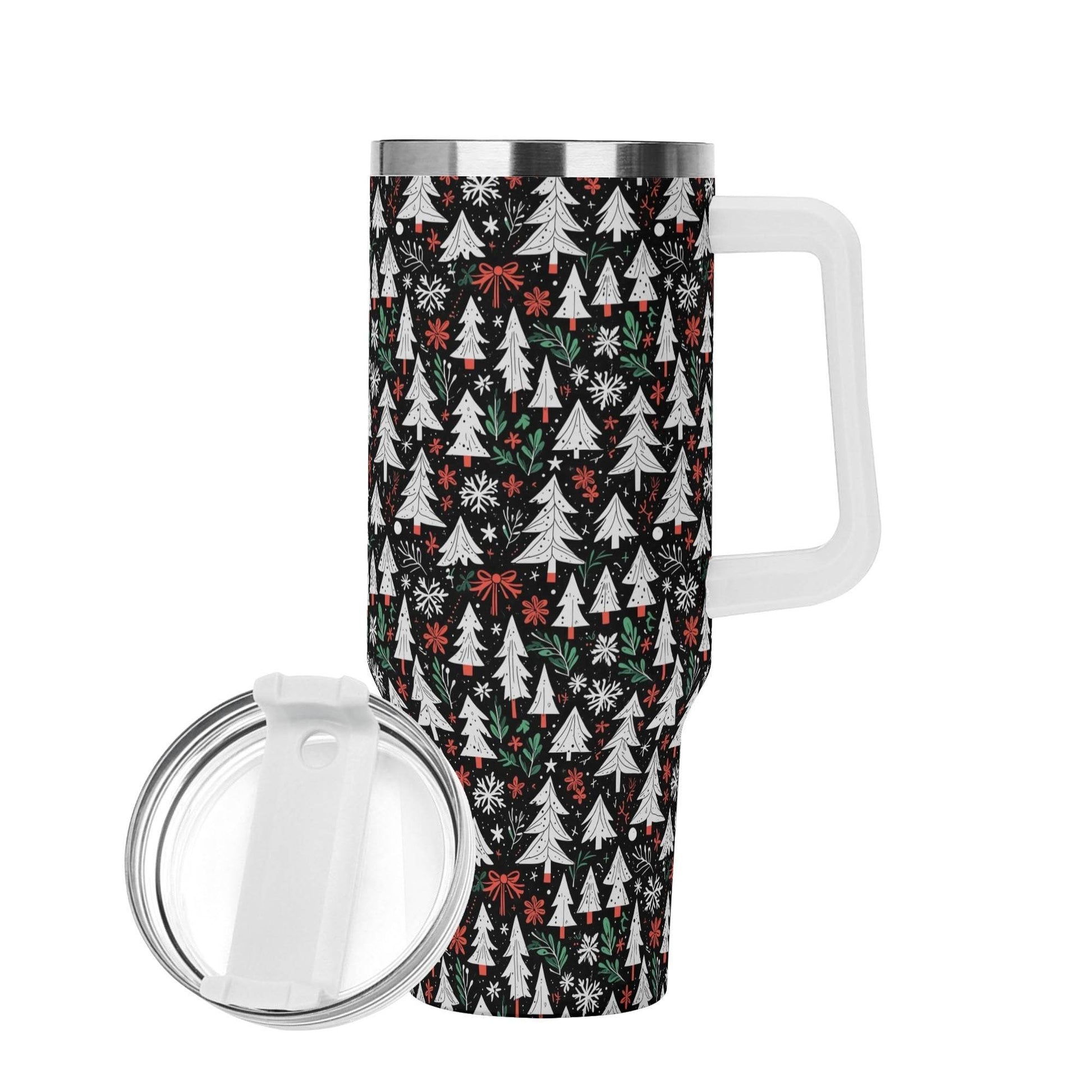 Christmas Tree 40oz Stainless Steel Tumbler Gift With White Handle and Straw - DeRose Seasonal