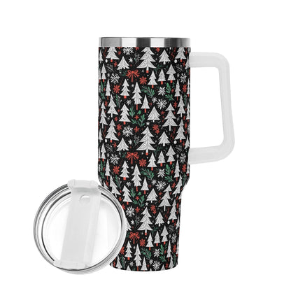 Christmas Tree 40oz Stainless Steel Tumbler Gift With White Handle and Straw - DeRose Seasonal