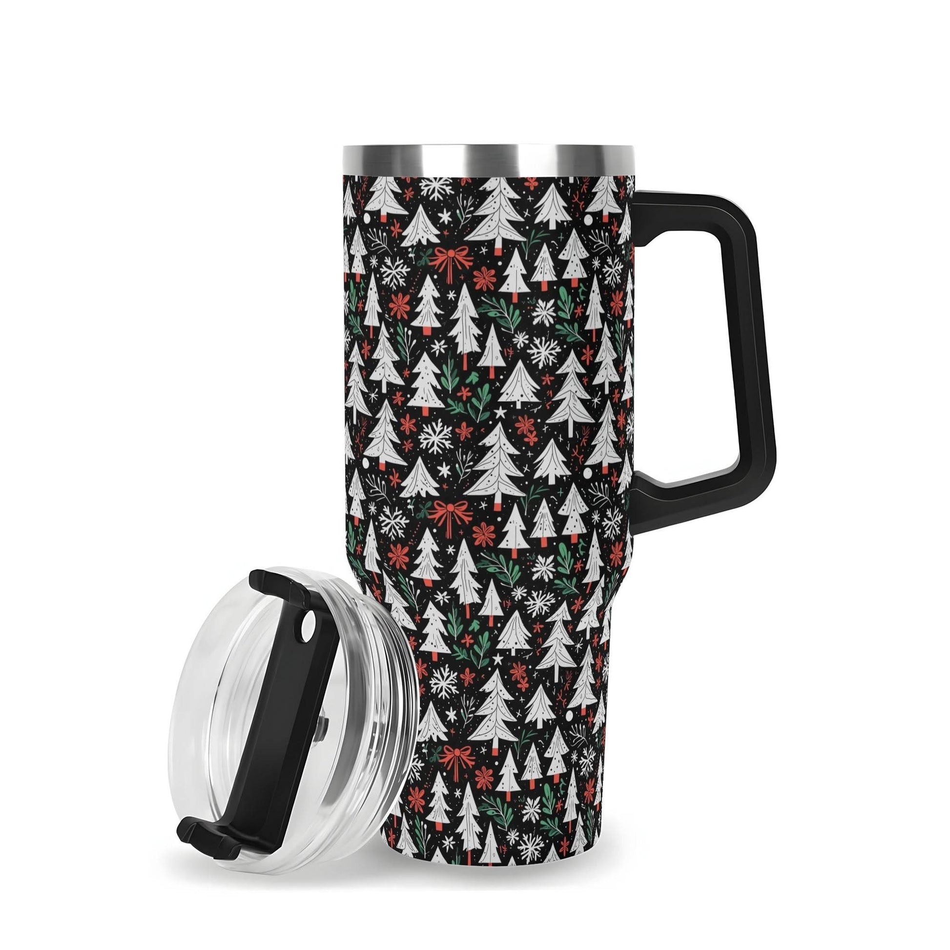 Christmas Tree 40oz Stainless Steel Tumbler Gift With Black Handle and Straw - DeRose Seasonal