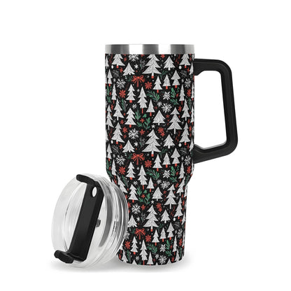 Christmas Tree 40oz Stainless Steel Tumbler Gift With Black Handle and Straw - DeRose Seasonal