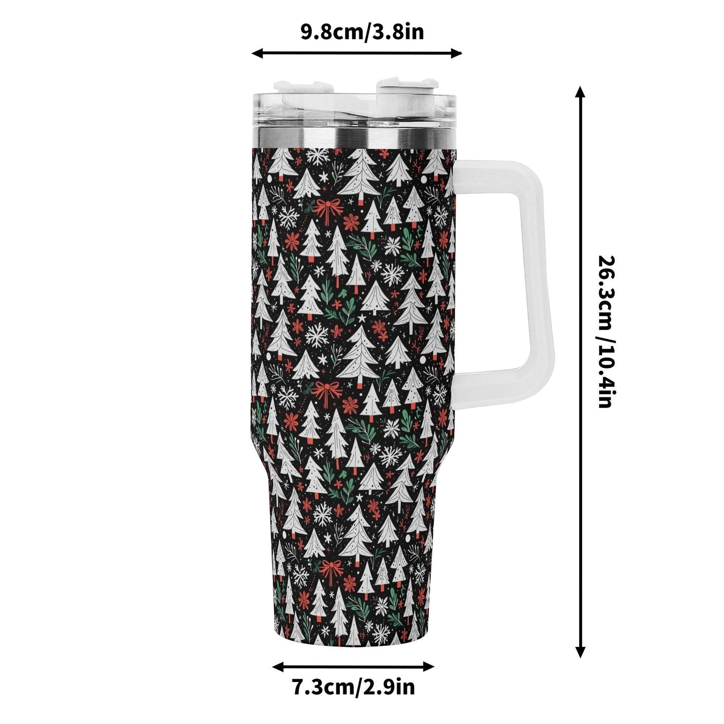 Christmas Tree 40oz Stainless Steel Tumbler Gift With White Handle and Straw - DeRose Seasonal
