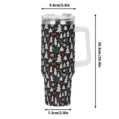 Christmas Tree 40oz Stainless Steel Tumbler Gift With White Handle and Straw - DeRose Seasonal