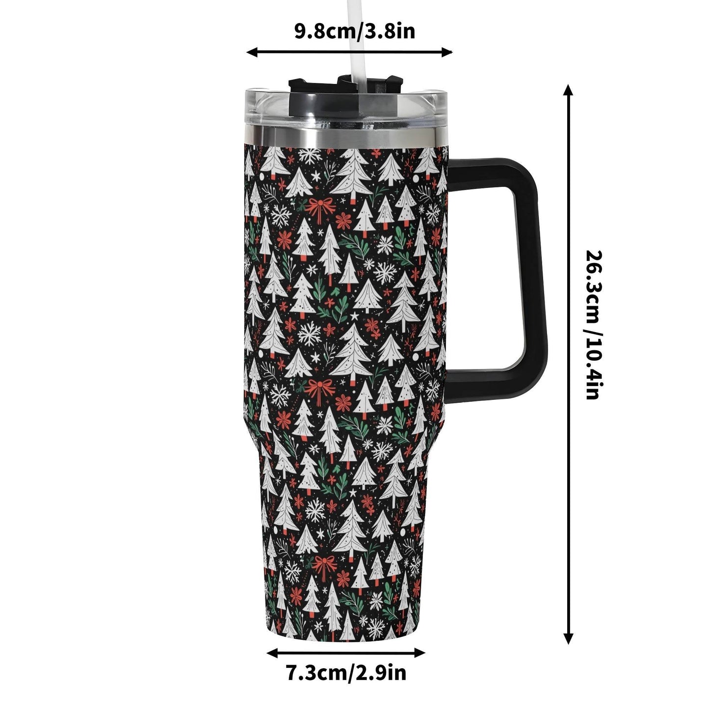 Christmas Tree 40oz Stainless Steel Tumbler Gift With Black Handle and Straw - DeRose Seasonal