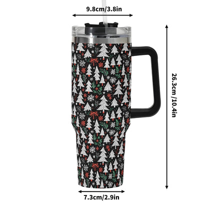 Christmas Tree 40oz Stainless Steel Tumbler Gift With Black Handle and Straw - DeRose Seasonal