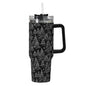 Black and White Christmas Tree 40oz Stainless Steel Tumbler Gift With Black Handle and Straw - DeRose Seasonal