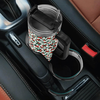 Holly Bow 40oz Stainless Steel Tumbler Gift With Black Handle and Straw - DeRose Seasonal