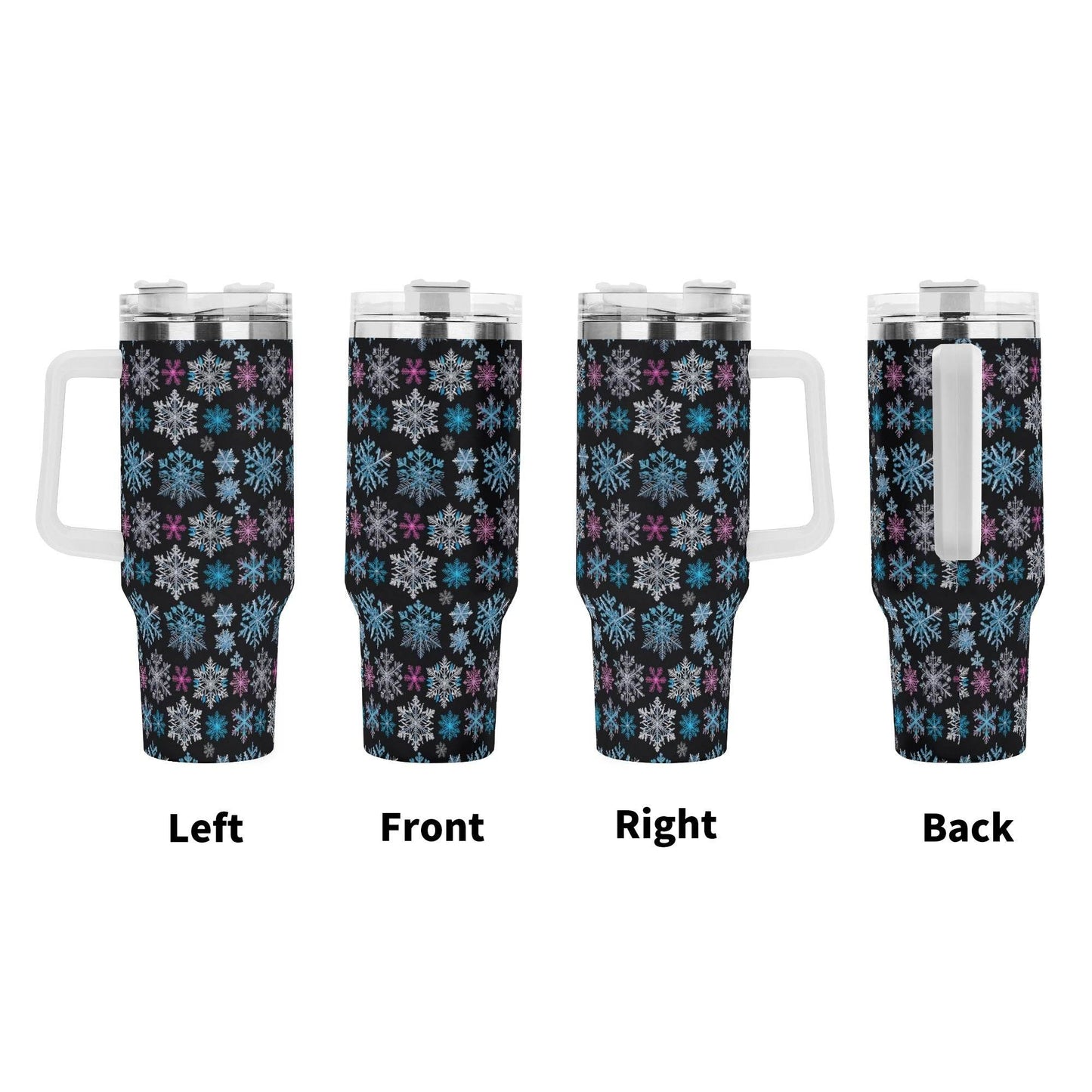 Party Snowflake 40oz Stainless Steel Tumbler Gift With White Handle and Straw - DeRose Seasonal