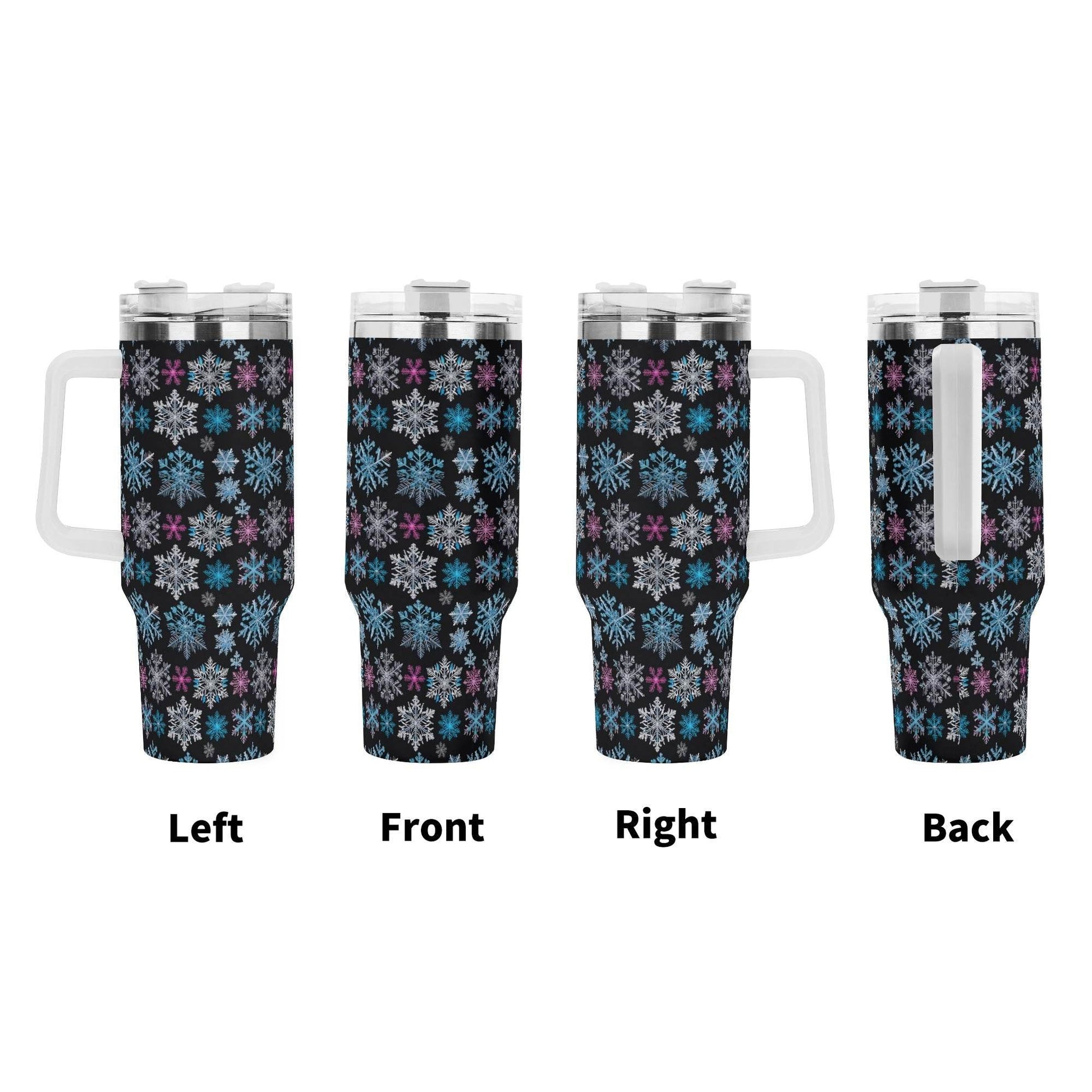 Party Snowflake 40oz Stainless Steel Tumbler Gift With White Handle and Straw - DeRose Seasonal