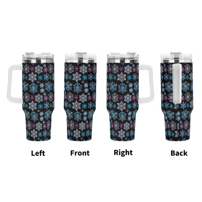 Party Snowflake 40oz Stainless Steel Tumbler Gift With White Handle and Straw - DeRose Seasonal