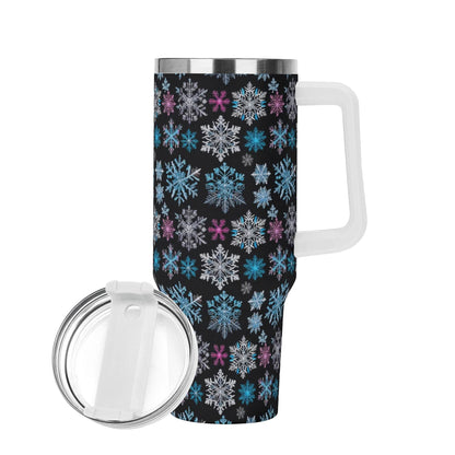 Party Snowflake 40oz Stainless Steel Tumbler Gift With White Handle and Straw - DeRose Seasonal