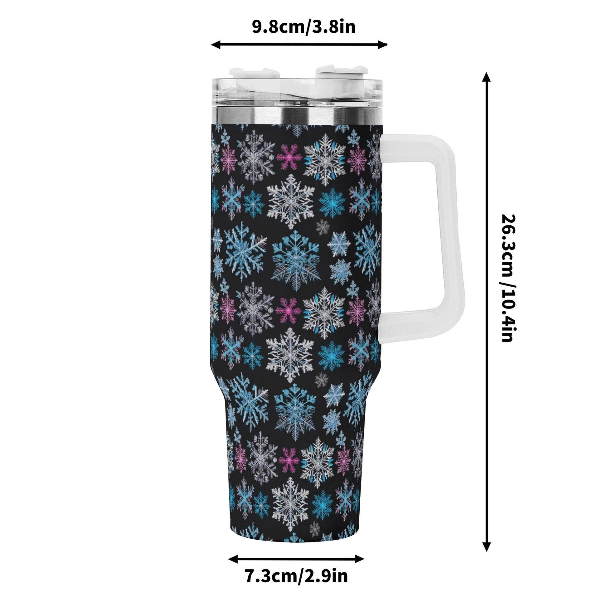 Party Snowflake 40oz Stainless Steel Tumbler Gift With White Handle and Straw - DeRose Seasonal