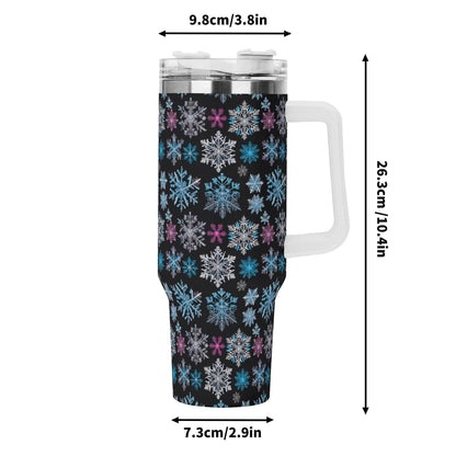 Party Snowflake 40oz Stainless Steel Tumbler Gift With White Handle and Straw - DeRose Seasonal