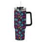 Colorful Party Snowflake 40oz Stainless Steel Tumbler Gift With Black Handle and Straw - DeRose Seasonal