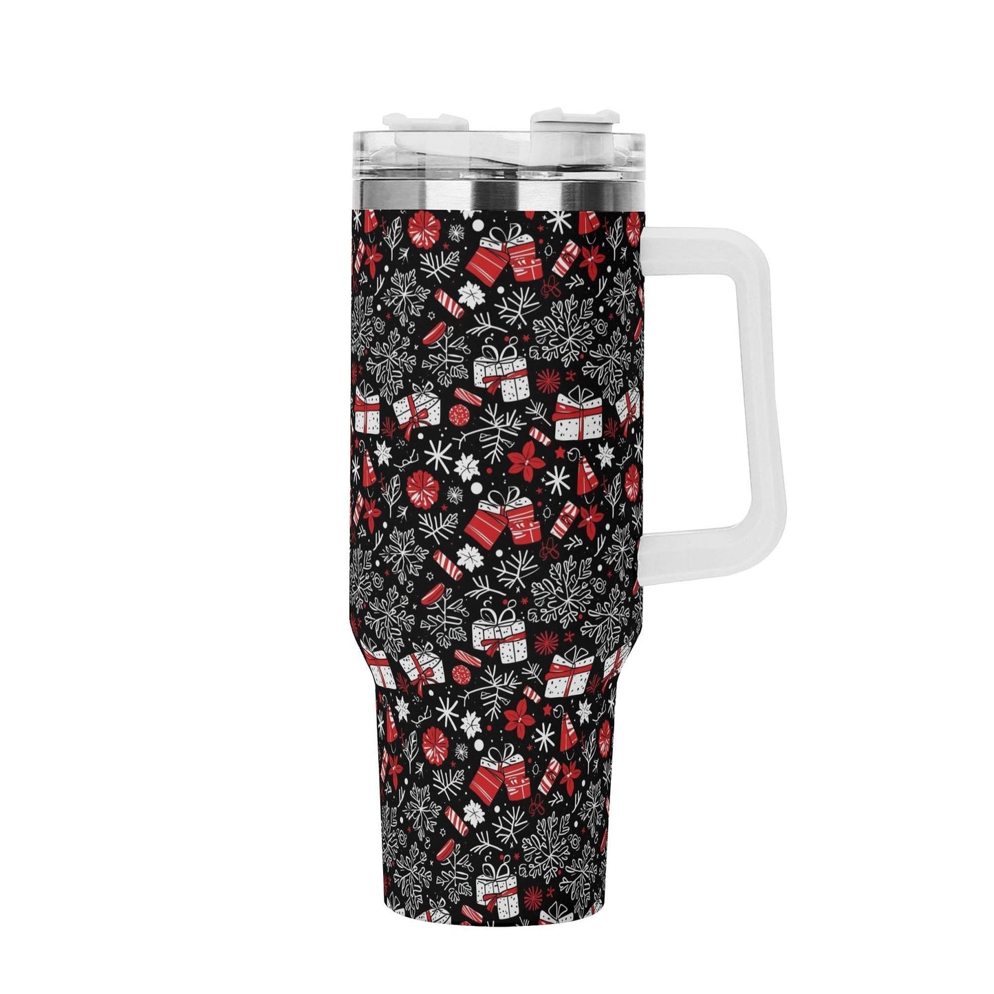 Christmas Gift 40oz Stainless Steel Tumbler Gift With White Handle and Straw - DeRose Seasonal