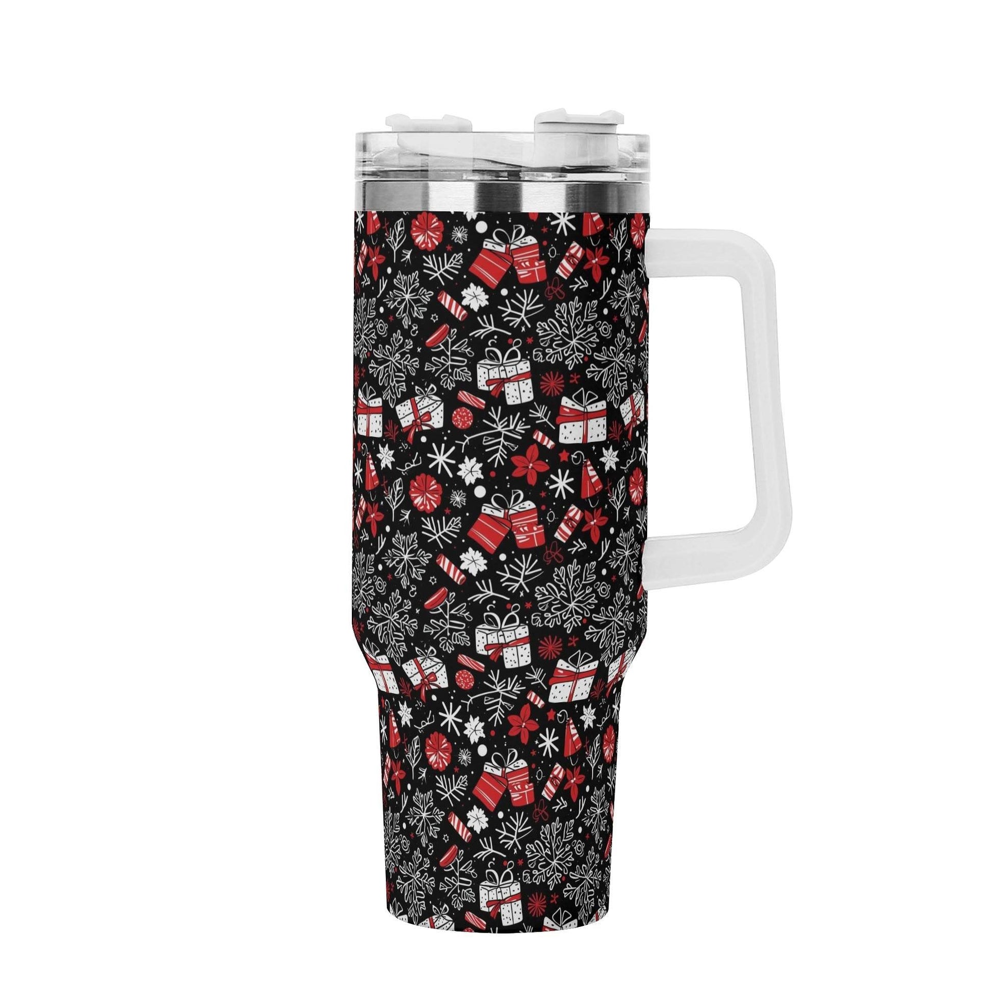 Christmas Gift 40oz Stainless Steel Tumbler Gift With White Handle and Straw - DeRose Seasonal