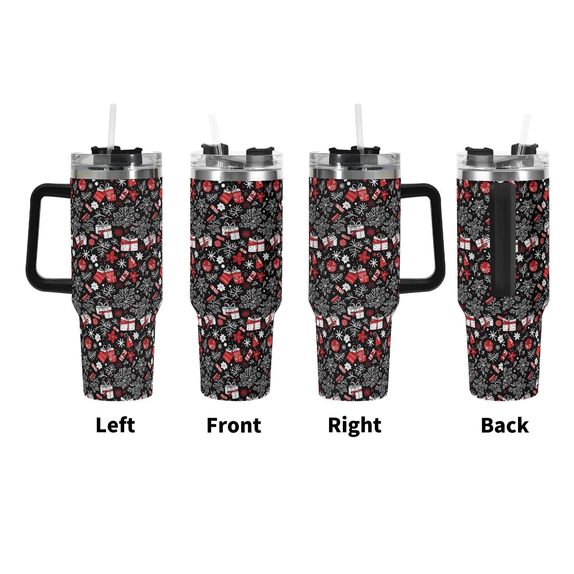 Christmas Gift 40oz Stainless Steel Tumbler Gift With Black Handle and Straw - DeRose Seasonal