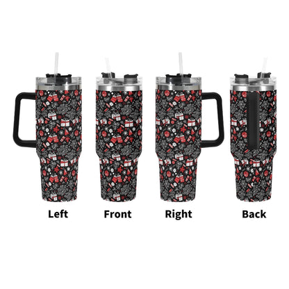 Christmas Gift 40oz Stainless Steel Tumbler Gift With Black Handle and Straw - DeRose Seasonal